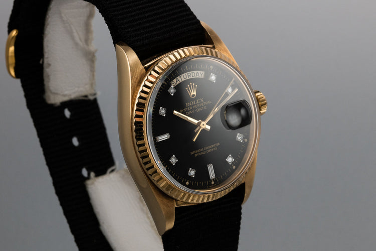 1972 Rolex 18K YG Day-Date 1803 with Matte Black Diamond Dial