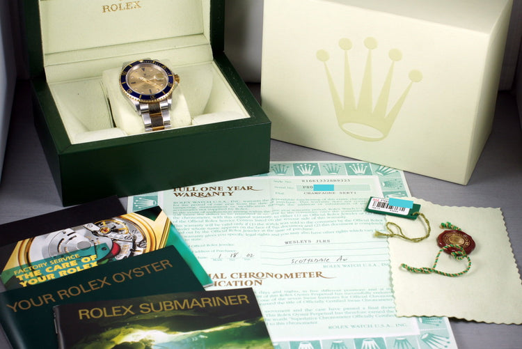 2000 Rolex Two Tone Submariner 16613 Serti Dial with Box and Papers
