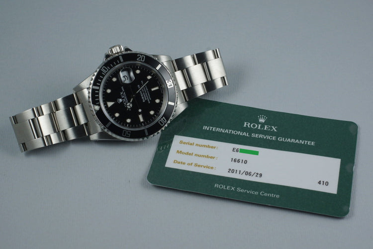 1990 Rolex Submariner 16610 with Rolex Service Card
