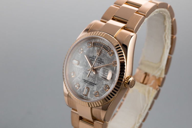 2005 Rolex 18K Rose Gold Day-Date118235 Diamond Meteorite Dial with Box and Papers
