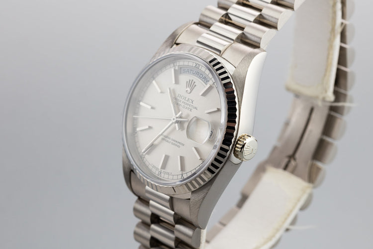 1993 Rolex 18K White Gold Day-date 18239 Silver Dial