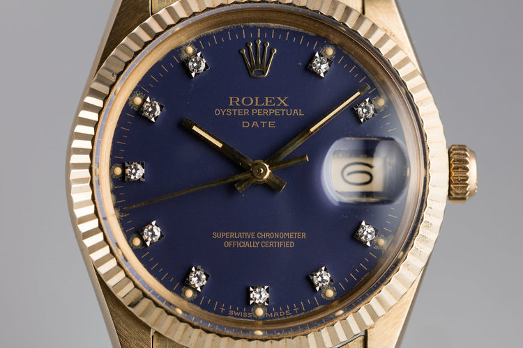1986 Rolex 14K YG Date 15037 "Ford Motor Company Executive" Blue Diamond Dial