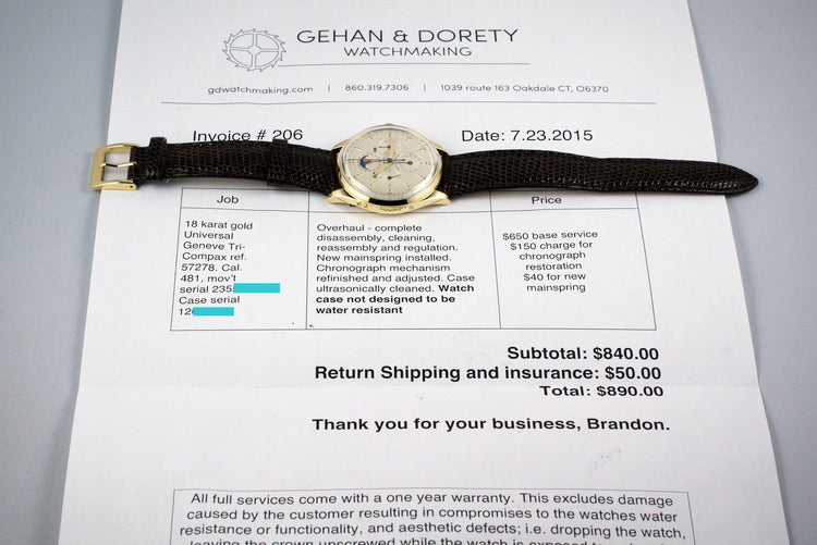 Vintage YG Universal Geneve Tri-Compax 57278 Triple Date Moonphase with Service Papers