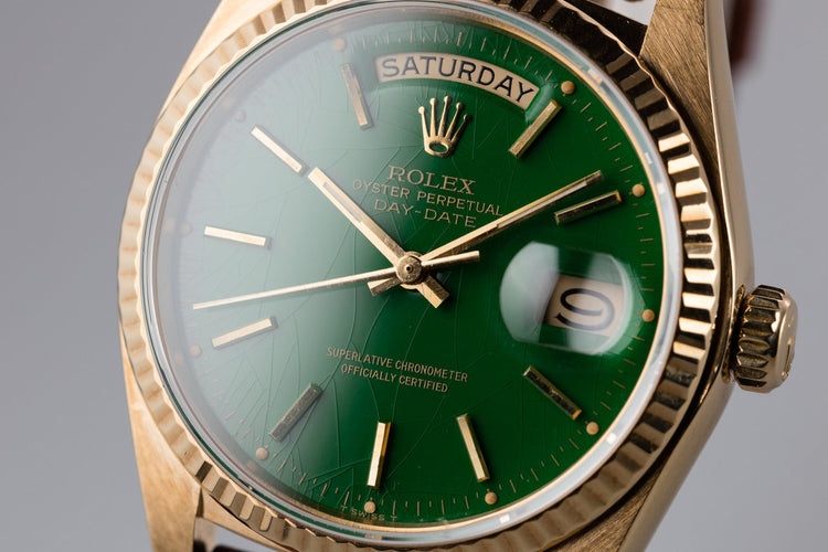 1979 18K Yellow Gold Rolex Day-Date 18038 With Green Stella Dial