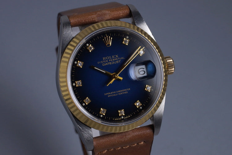 1988 Rolex Two Tone DateJust 16233 Factory Blue Vignette Diamond Dial