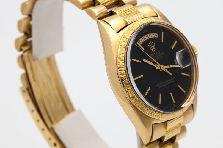 1969 Rolex YG Bark Day-Date 1807 Matte Black Dial