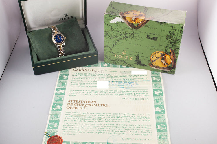 1989 Rolex Two-Tone Ladies DateJust 69173 Diamond Vignette Dial with Box and Papers