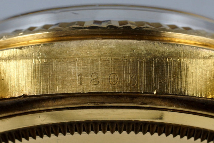 1978 Rolex YG Day Date 1803 Factory Diamond Red Vignette Dial