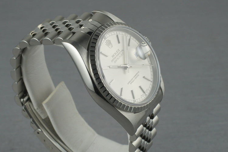 Rolex Datejust 16220 with Silver Stick Dial and Box and Papers