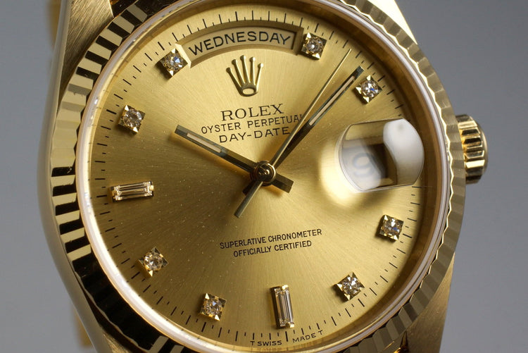 1995 Rolex YG Day-Date 18238 Factory Champagne Diamond Dial