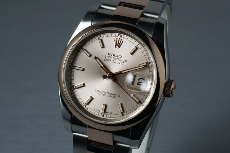 2006 Rolex Datejust 116201 Rose Gold and Stainless with Box and Papers