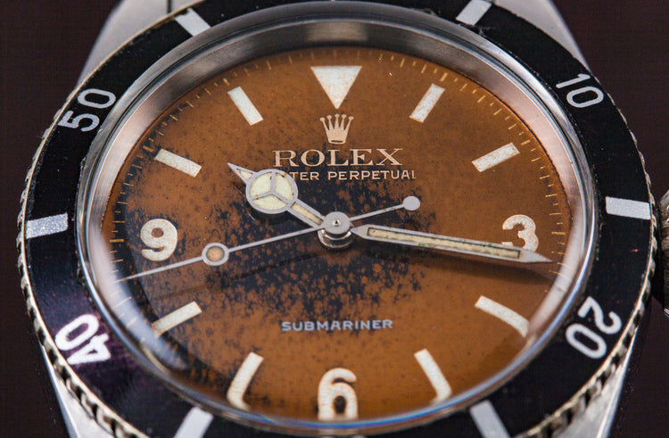 1954 Rolex Submariner Big Crown 6200 with Tropical Explorer 3, 6, 9 Dial and Big Logo Bracelet