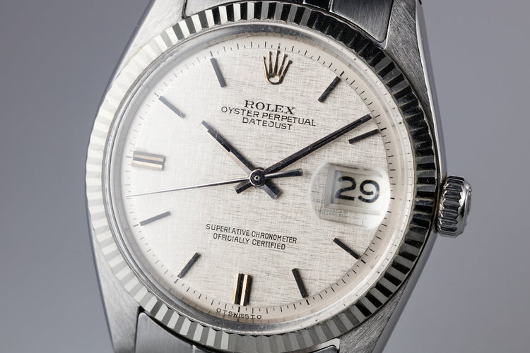 1972 Rolex DateJust 1601 with No Lume Silver Linen Sigma Dial