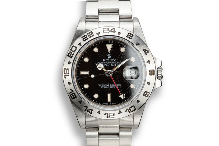 1986 Rolex Explorer II 16550 Black Spider Cracked Rail Dial with Service Papers