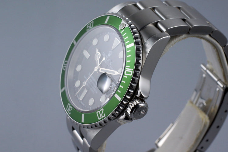 2004 Rolex Green Submariner 16610V Mark I Dial with Box and Service Papers