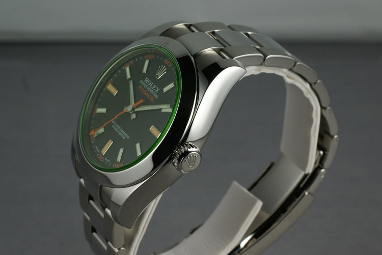 Rolex Milgauss Green 16400 GV with Box and Papers
