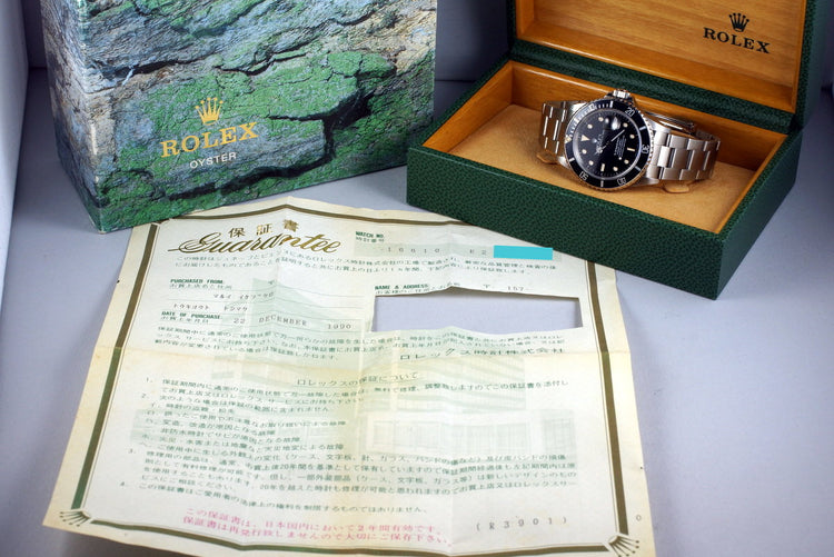 1990 Rolex Submariner 16610 with Box and Papers