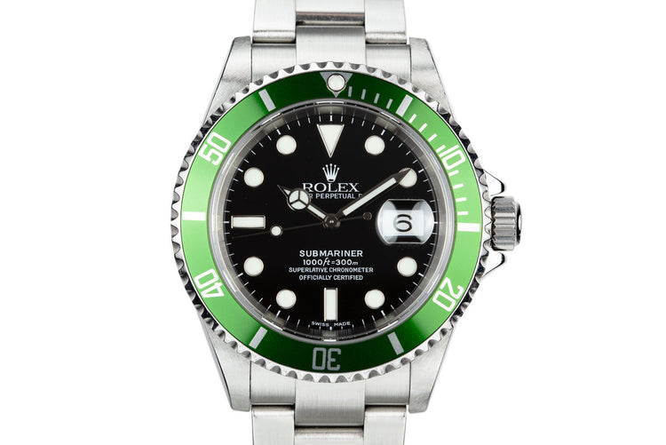 2005 Rolex Anniversary Green Submariner 16610LV with Box and Papers