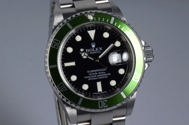 2009 Rolex Green Submariner 16610V with Box and Papers