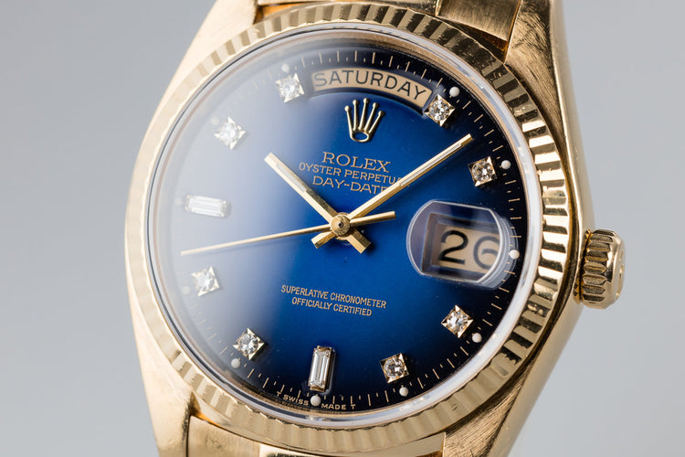 1980 Rolex Day-Date 18038 Factory Diamond Blue Vignette Dial