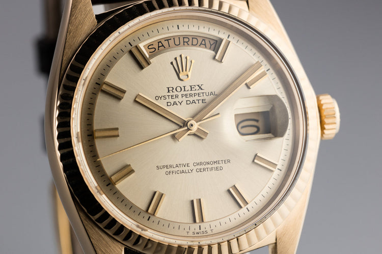 1968 Rolex Day-Date 1803 with No Lume Gold "Wide Boy" Dial