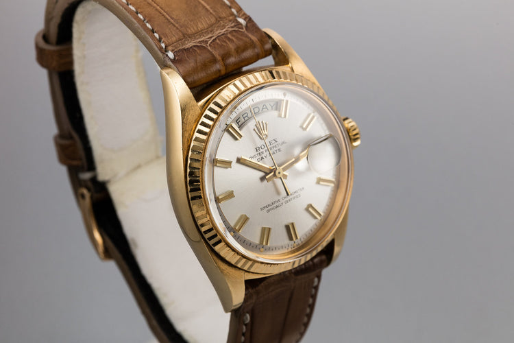 1969 Rolex 18K YG Day-Date 1803 Silver Wide Boy Dial with Box and Papers