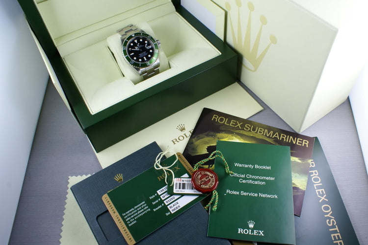 Rolex Green Submariner 16610 LV with Box and Papers M serial