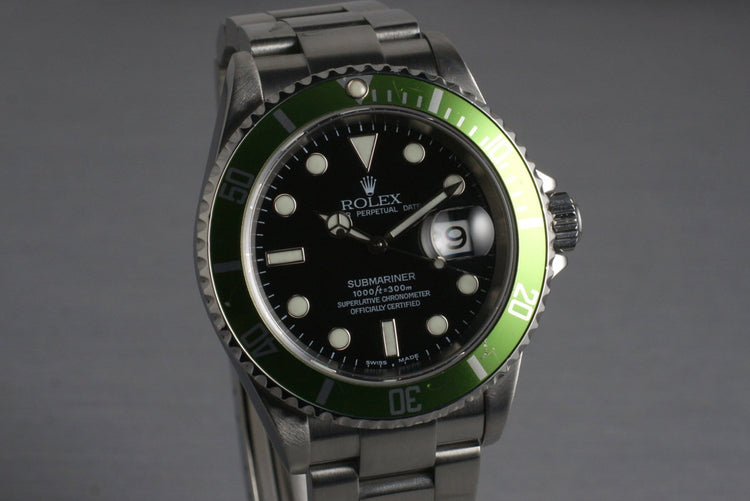 2005 Rolex Green Submariner 16610V with Box and Papers