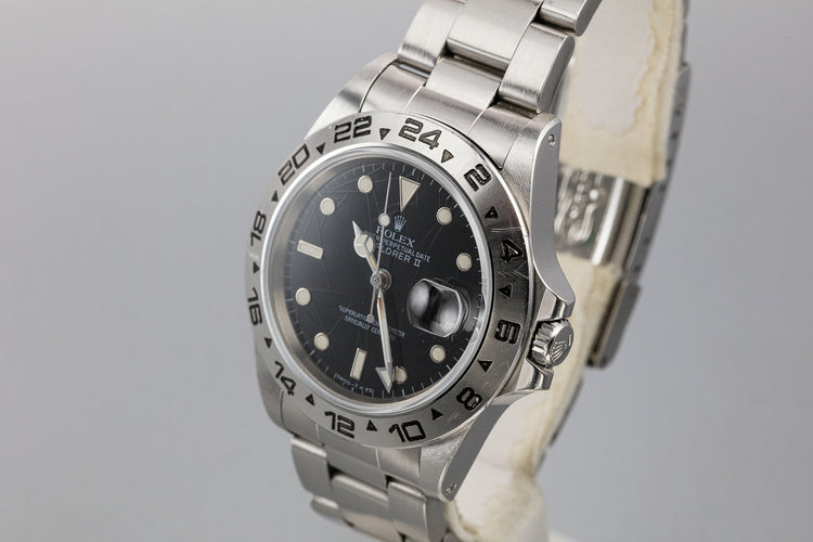 1986 Rolex Explorer II 16550 Black Spider Cracked Rail Dial with Service Papers