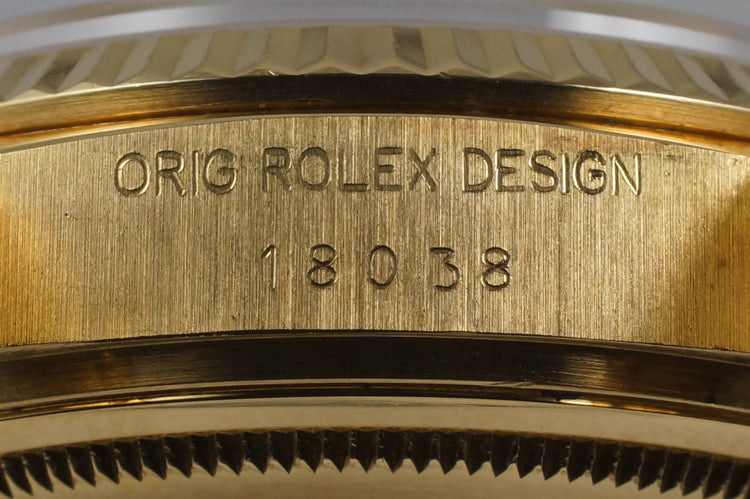 1984 Rolex YG Day-Date 18038 Factory Champagne Diamond Dial with Box and Papers