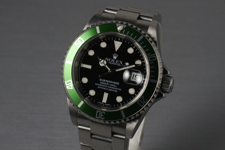 2005 Rolex Green Submariner 16610LV with Box and Papers