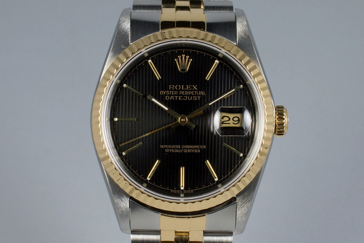 HQ Milton 1991 Rolex Two Tone DateJust 16233 Black Tapestry Dial