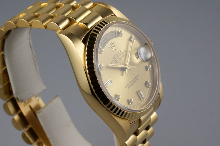 1995 Rolex YG Day-Date 18238 Factory Champagne Diamond Dial