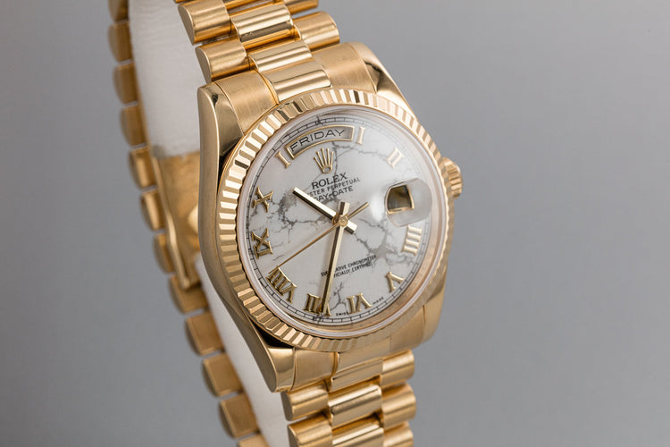 2011 Rolex 18K YG Day-Date 118238 HOWLITE dial with Box and Papers Rolex Service Award Watch