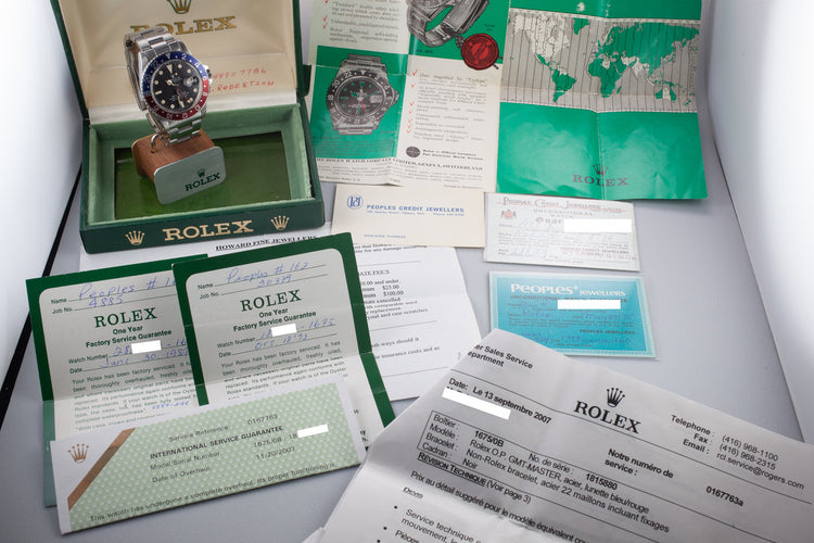 1967 Rolex GMT-Master 1675 "Pepsi" with Box and Rolex Service Papers.