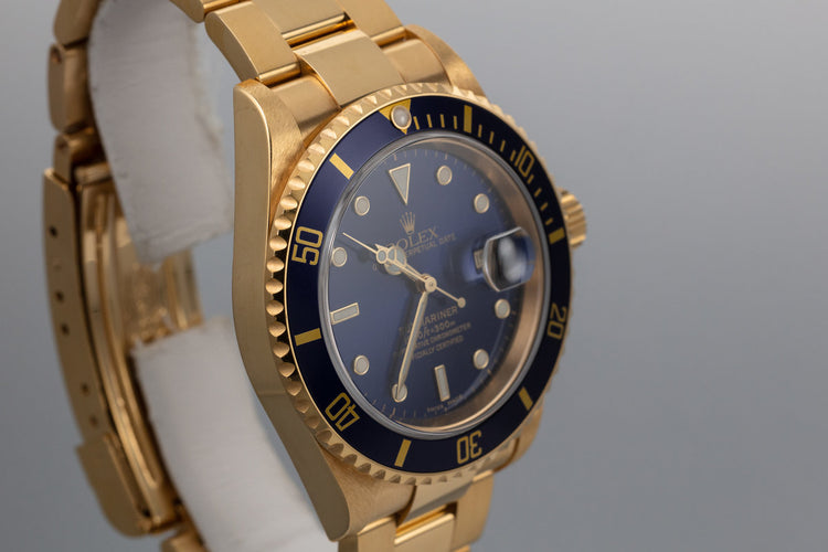 2002 Rolex 18K Submariner 16618 Blue Dial with Box and Papers