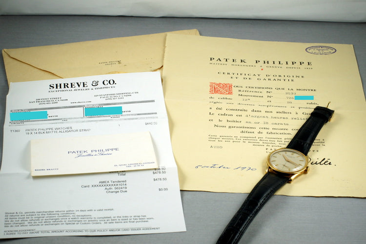 1960’s Patek Philippe Vintage Calatrava 2537 with Original Box and Papers