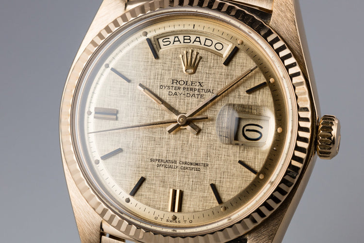1972 18K YG Rolex Day-Date 1803 Linen Sigma Dial