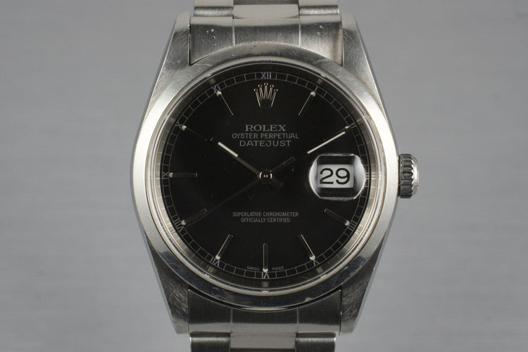 2001 Rolex DateJust 16200 Black Dial with Box Papers