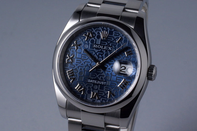 2005 Rolex DateJust 116200 Blue Jubilee Roman Dial with Box and Papers