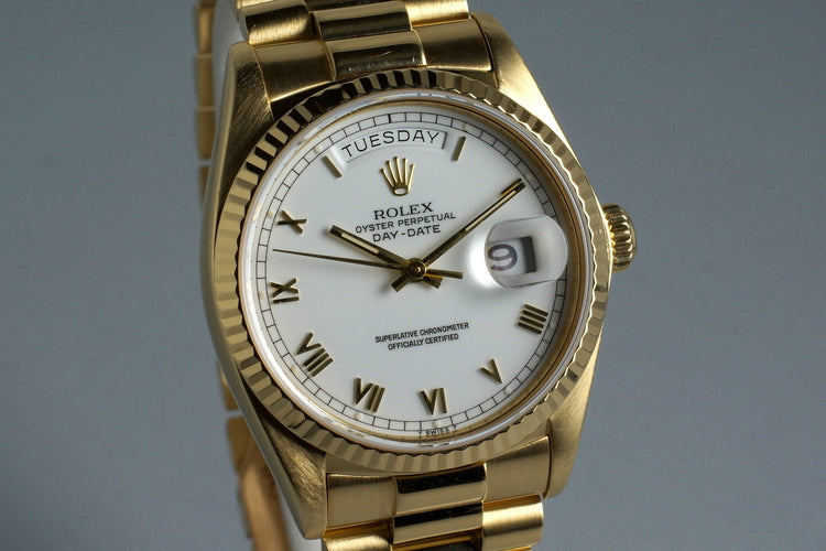 1982 Rolex YG Day Date 18038 with White Roman Dial