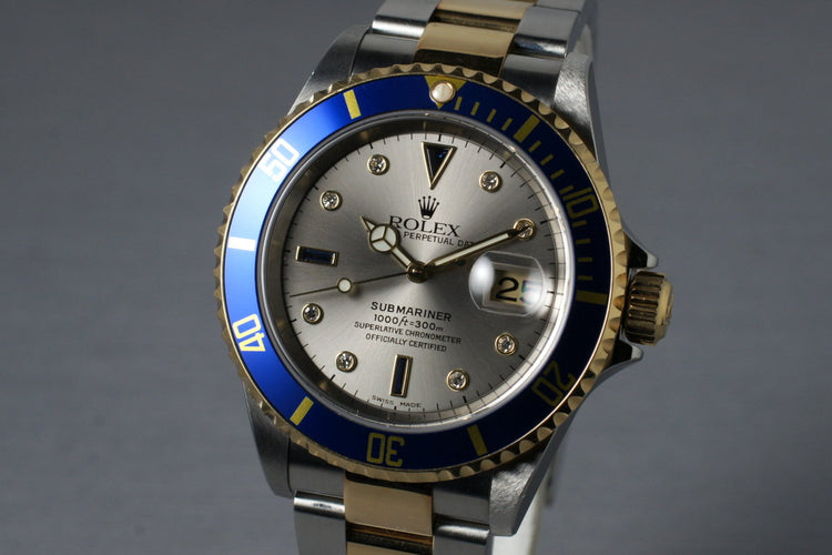 2003 Rolex Two Tone Submariner 16613 Serti Dial with Box and Papers