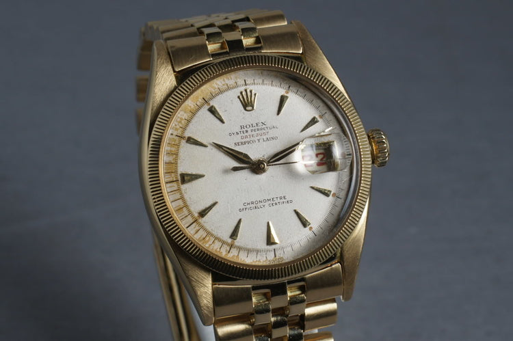 Rolex 18K Gold Datejust 6305 with Roulette date wheel and Serpico Y Laino