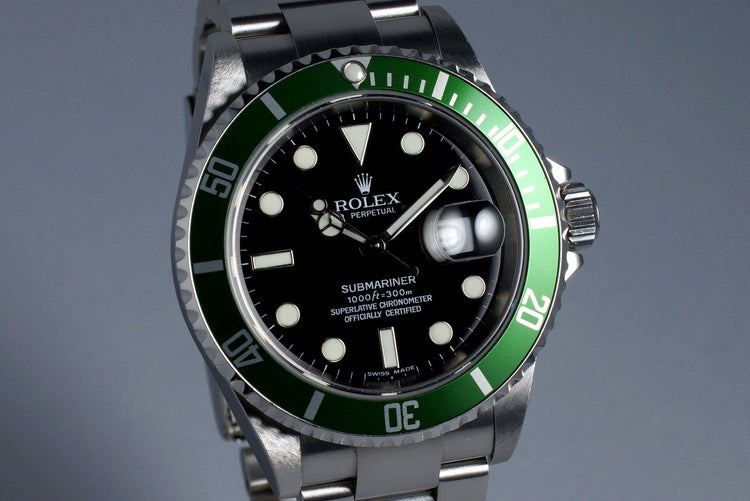2006 Rolex Green Submariner 16610V with Box and Papers