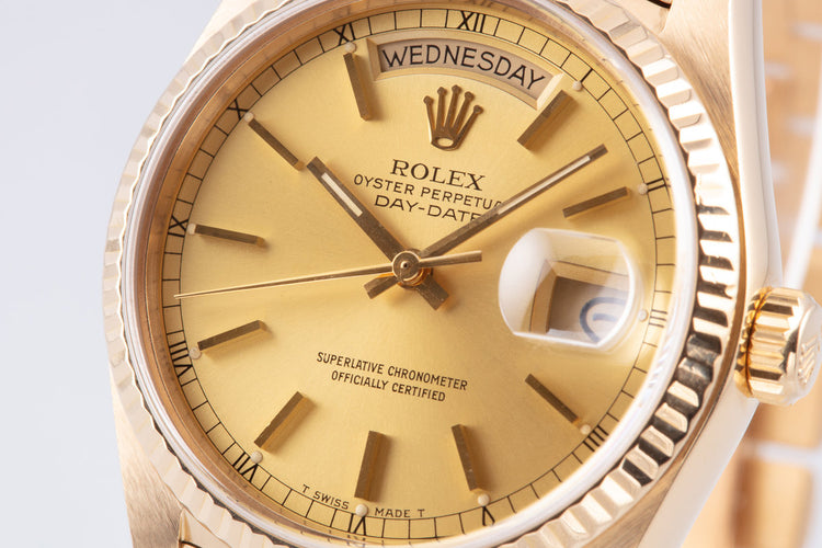 1984 Rolex 18K YG Day-Date 18038 Gold Dial w/ Warranty Papers