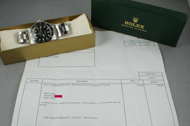 1975 Rolex Submariner 5513 with RSC papers