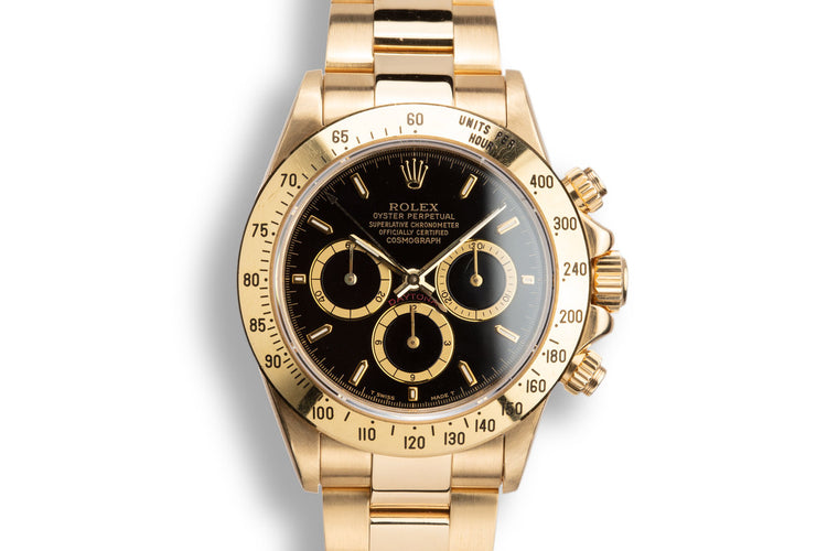 1993 Rolex 18K YG Zenith Daytona 16528 Black Mark 3 Dial with Box and Papers
