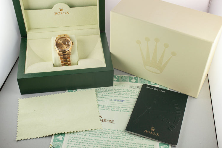 1991 Rolex 18K YG Day-Date 18238 Champagne Dial with Box and Papers