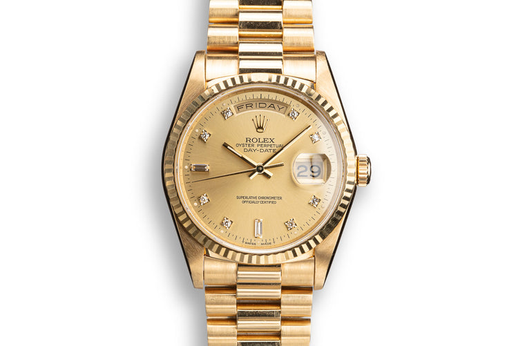 1989 Rolex 18K YG Day-Date 18238 Champagne Diamond Dial