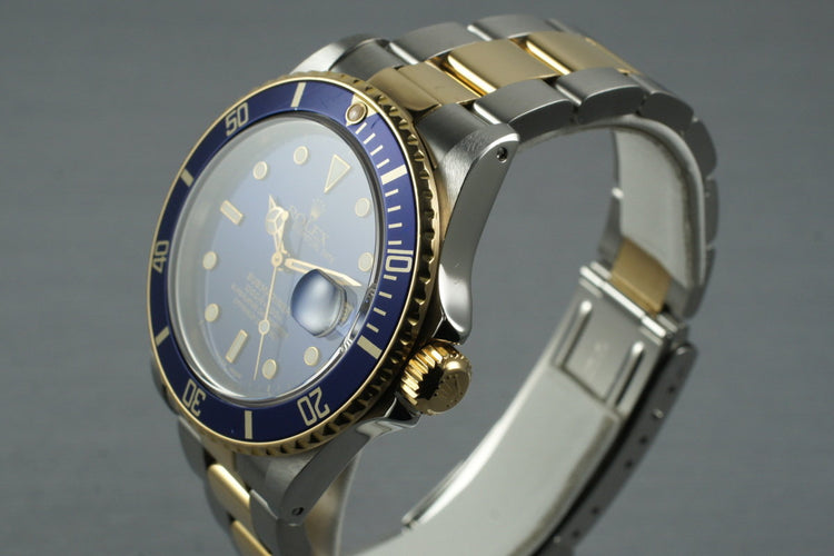 1987 Rolex Two Tone Blue Submariner 16803 with Box and Papers